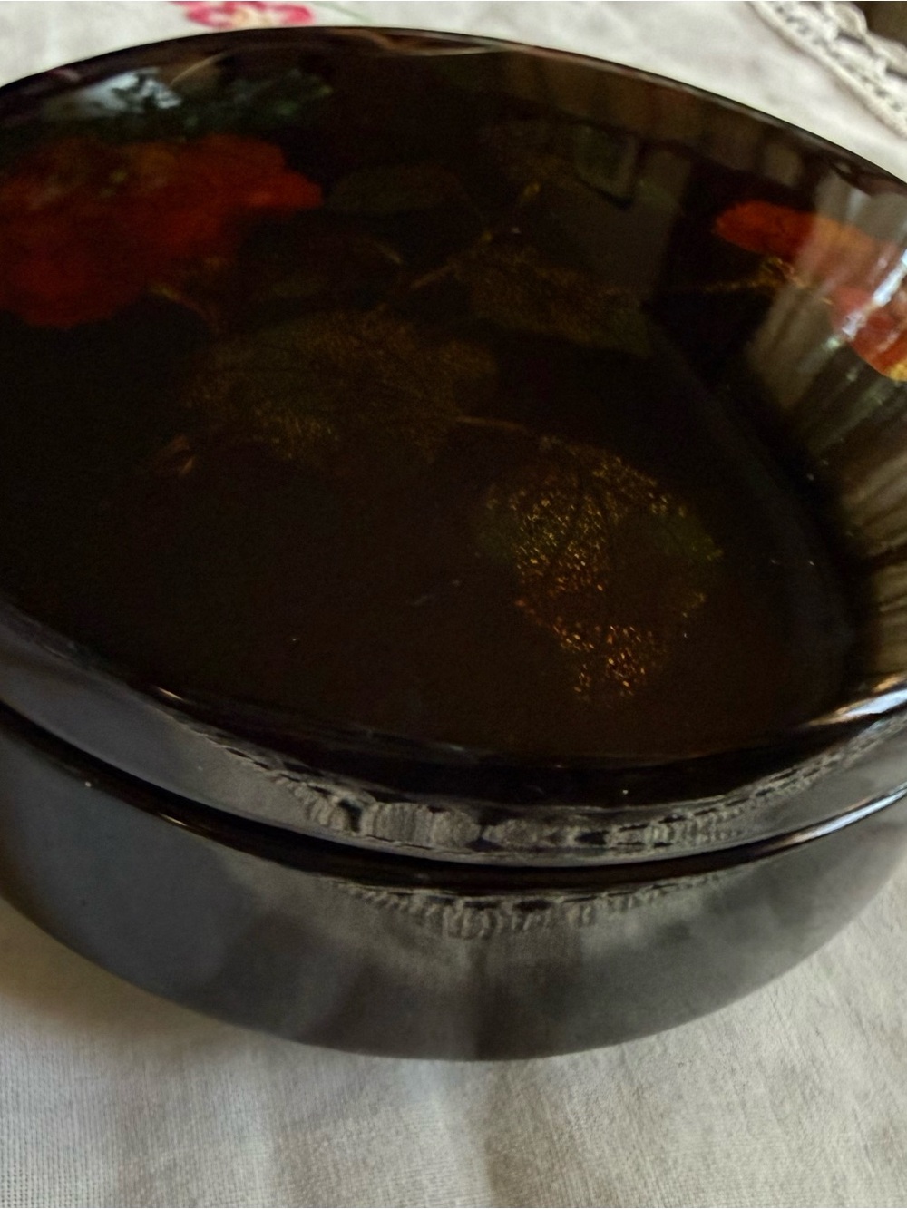Vintage Japanese Lacquer Black Floral Jewelry Box - Picture 5 of 8